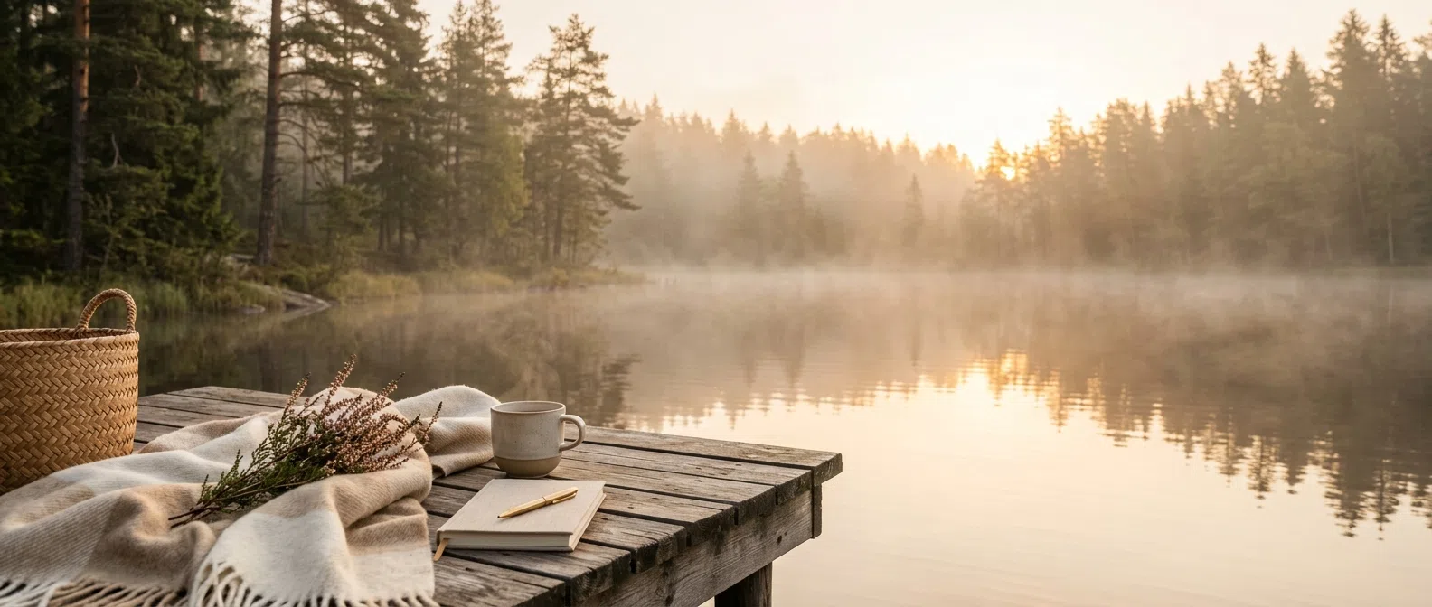 Skandinavisk morgonstämning vid sjön