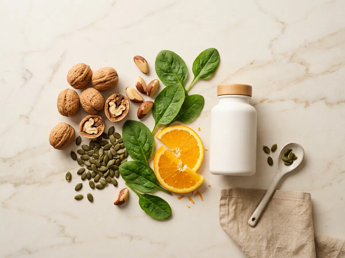 Naturliga ingredienser zink magnesium selen vitamin C för mäns välbefinnande